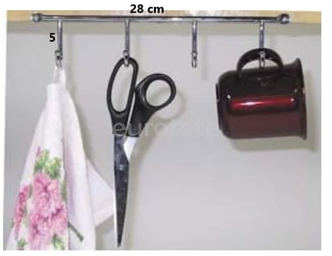 Barra cocina con 4 ganchos cromado