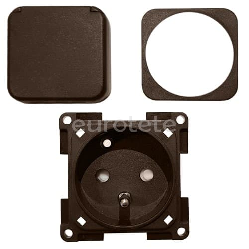 Enchufe shuko marron con tapa para autocaravana o camper  - 93923087 - Eurotete