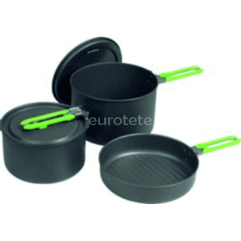Ollas y sarten negro y verde con set de 5 piezas con asa plegable para menaje cocina camper autocaravana 1