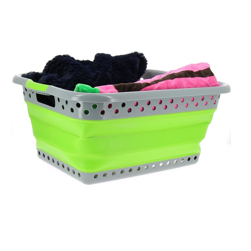 Cesta plegable 62 x 45 verde de silicona para camping u hogar autocaravana 1
