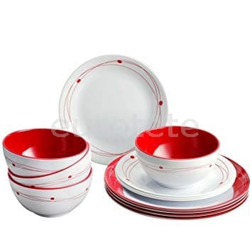 Vajilla melamina rojo y blanco 12 piezas antideslizante para caravaning o nautica 1