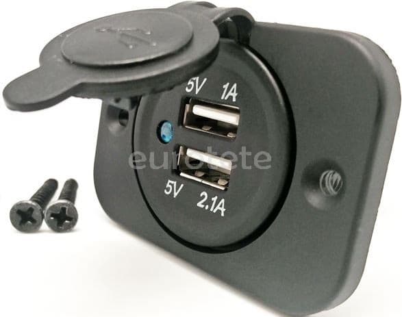 Usb doble con marco y tornillos hembra impermeable 12 voltios adaptador usb dual  - 50416 - Eurotete