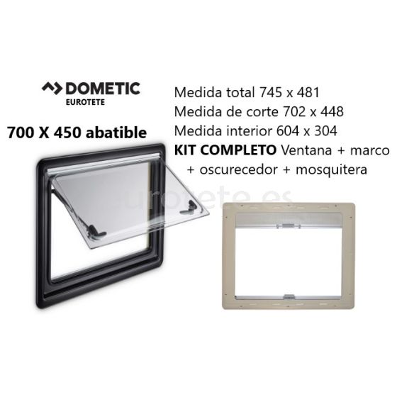 Ventana 700 x 450 Dometic S4 abatible Kit marco + oscurecedor + mosquitera 1